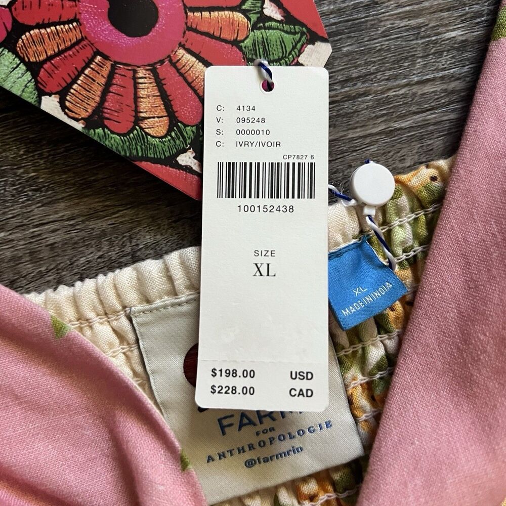 NWT Anthropologie FARM Rio Linen Blend Puff Sleeve Romper - Picture 3 of 15